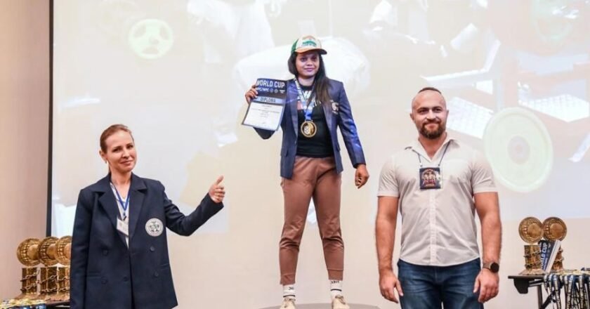 Pooja Ajay kumar Mehta from Ahmedabad grabs two gold medals and creates a world record at the World Powerlifting competition held in Moscow, Russia