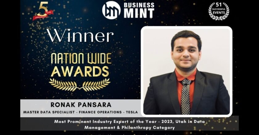 Ronak Pansara Honored as Most Prominent Industry Expert of the Year – 2023, Utah by Business Mint: A Visionary in Data Management and Philanthropy